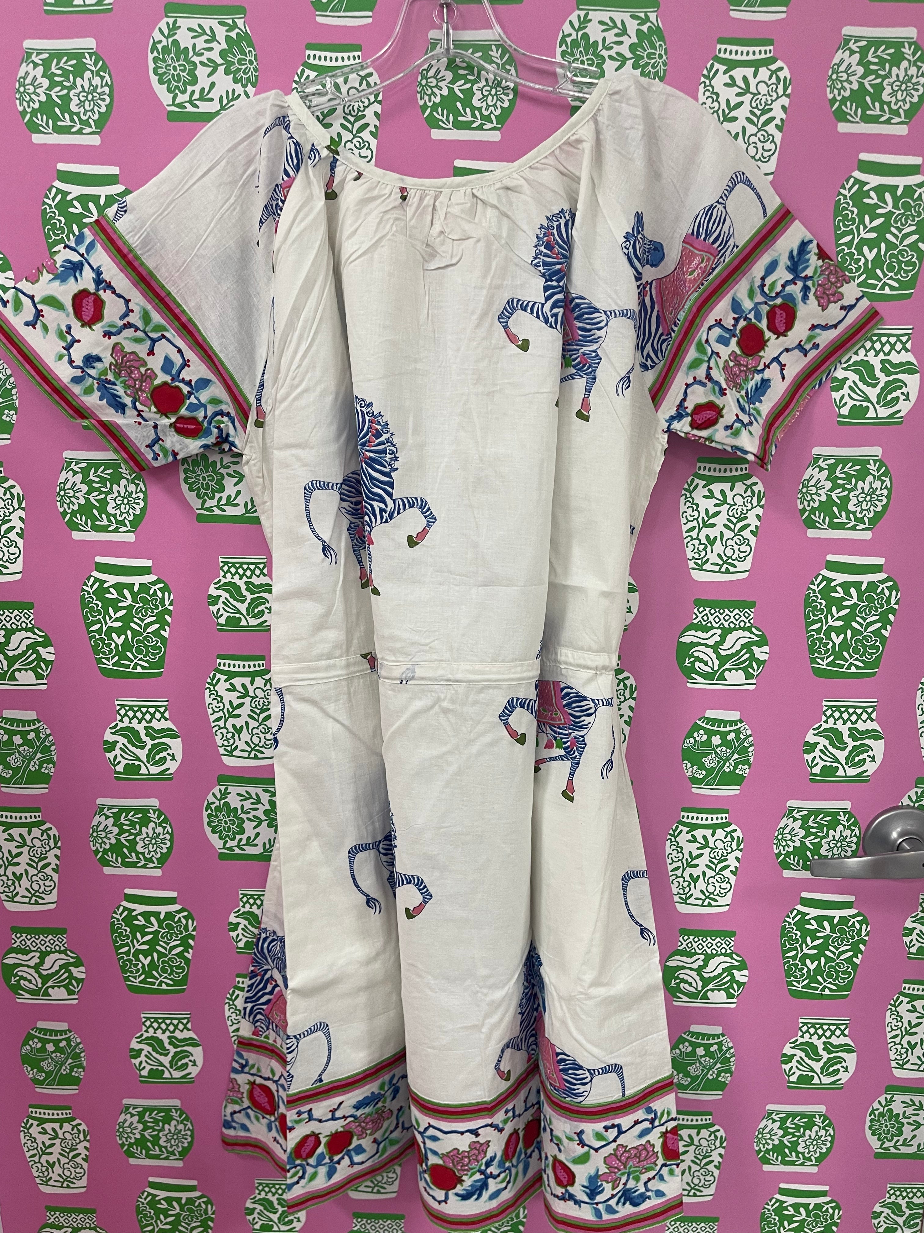 Tilly Dress | Zebras | Blue