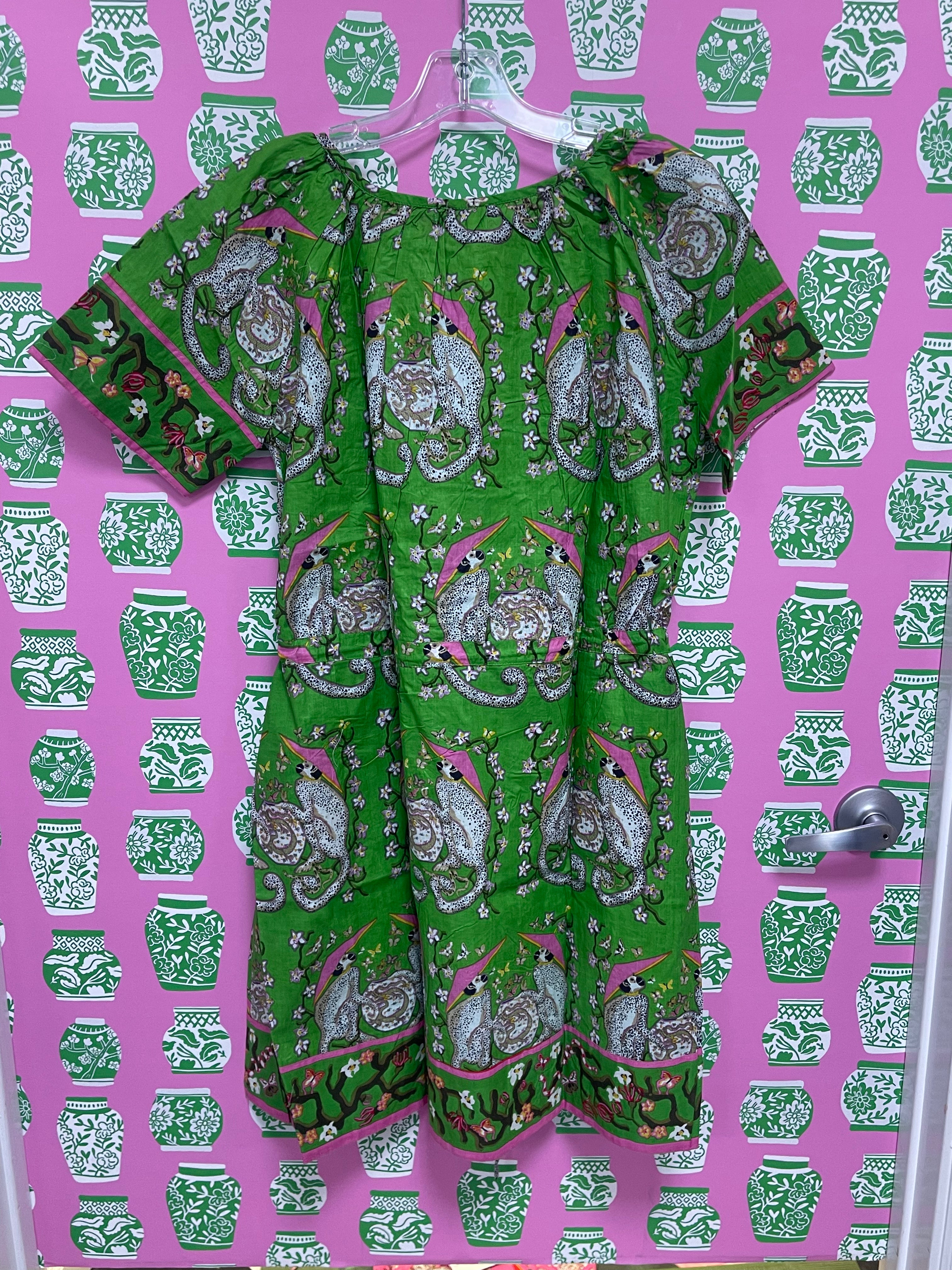Tilly Dress | Monkeys | Green
