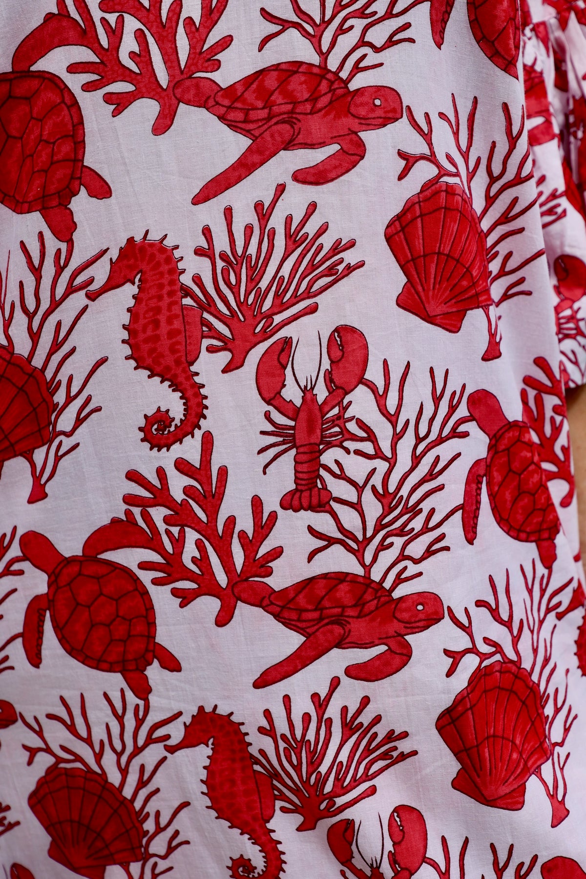 Bell Sleeve Kaftan | Sea Life | Red