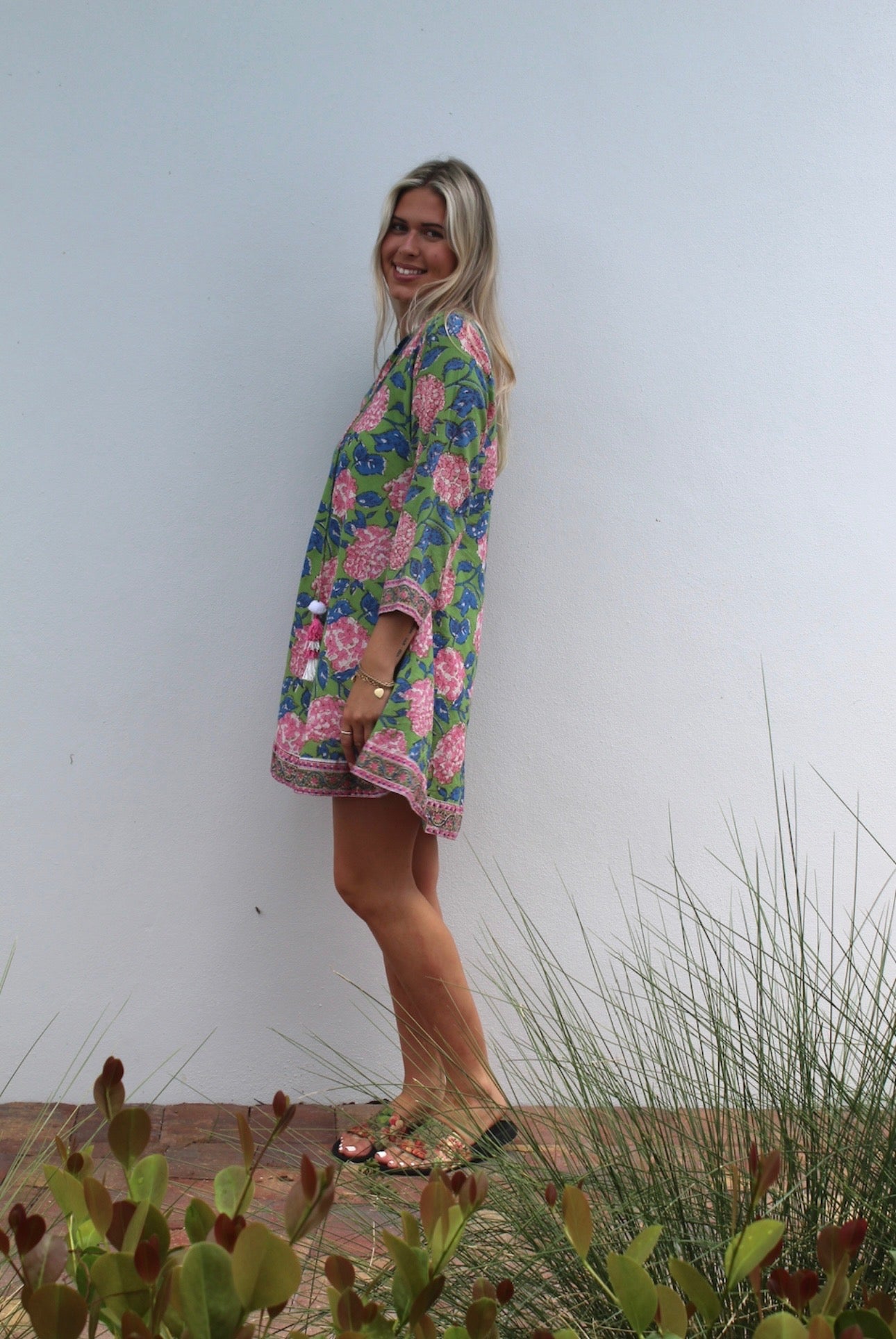 Short Sarah Dress | Spring Hydrangea | Pink/Green
