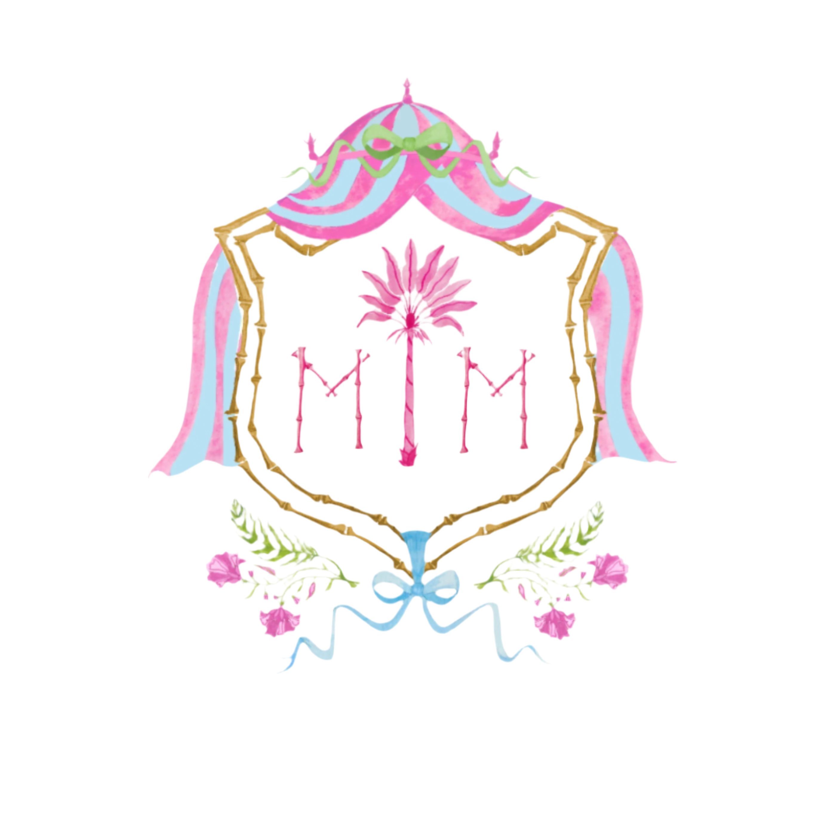 Decorative logo with 'MIM' initials in the center on a white background