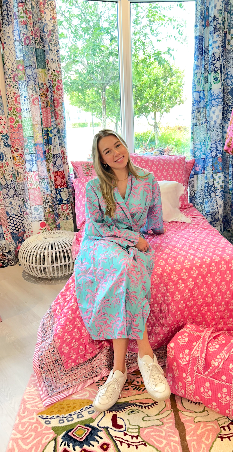 Long Kimono with Belt | Paradise Palm | Pink/Aqua image 2