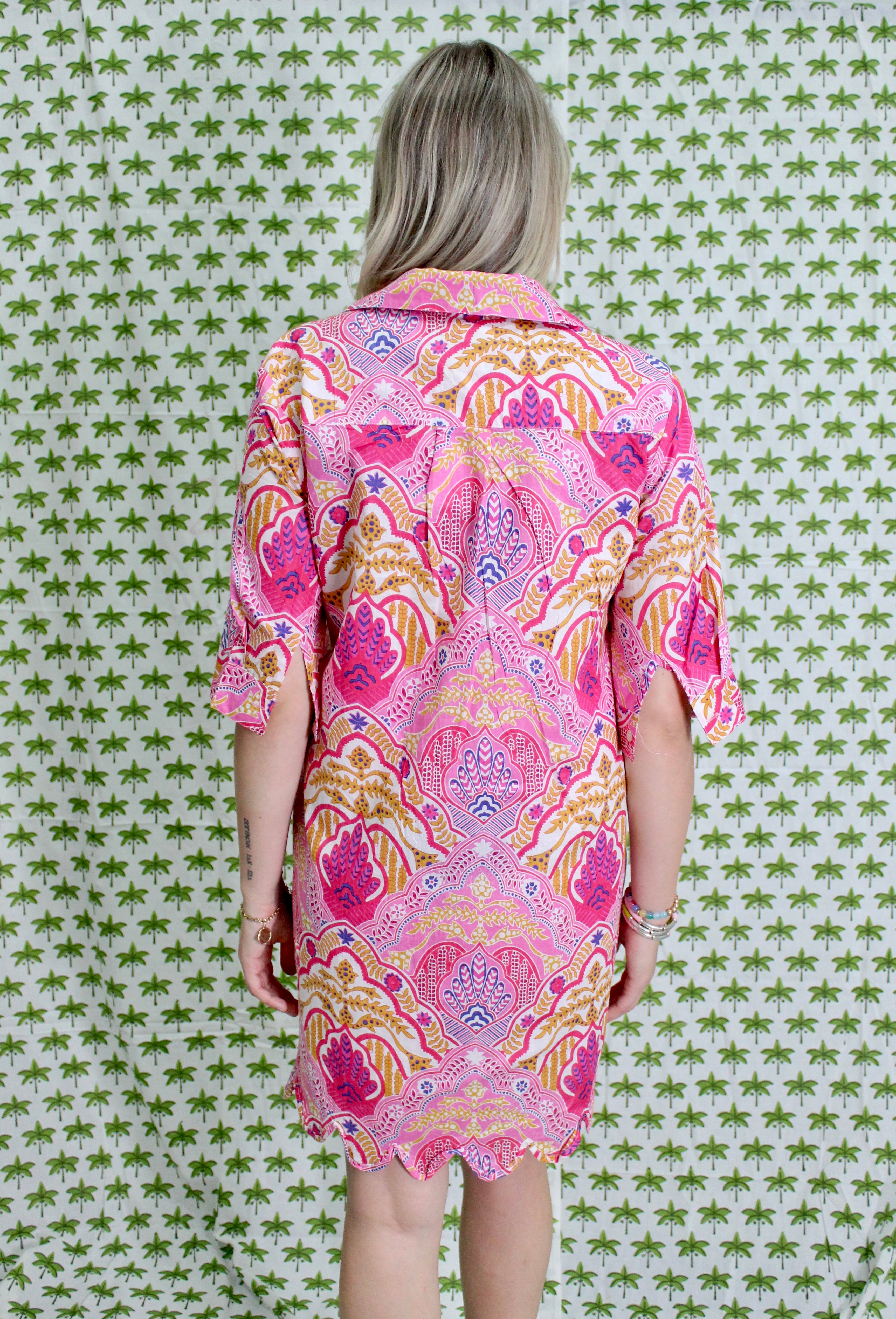 Scalloped Delray Dress | Boho Medallion | Pink image 2