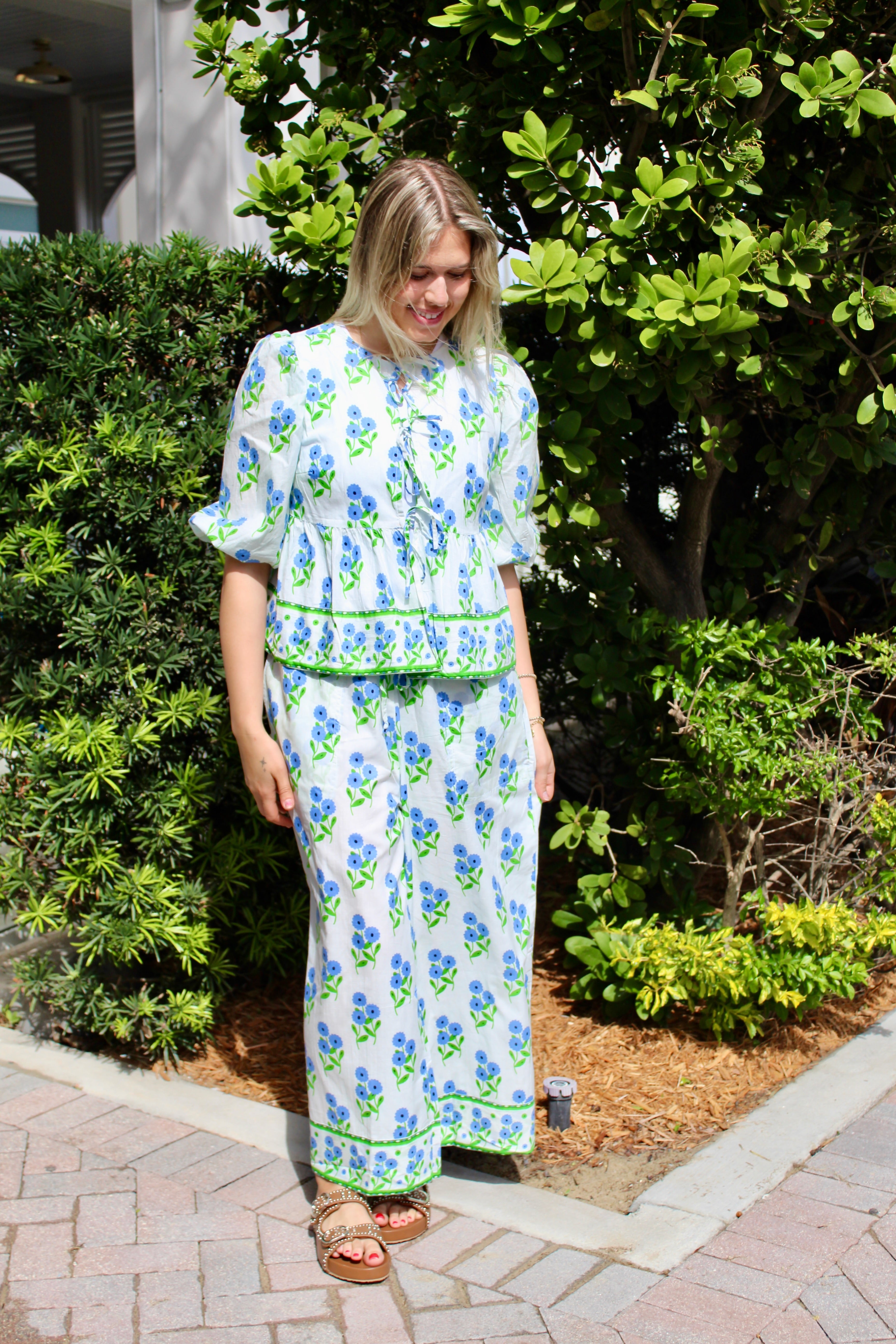 Ruffle Tie Top | Bunch of Daisies | Periwinkle image 3