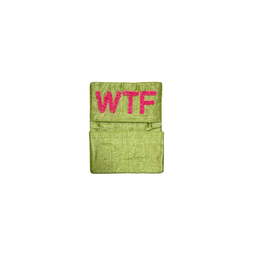 Beaded WTF Card Holder | Assorted Sizes | Lime/Pink image 1