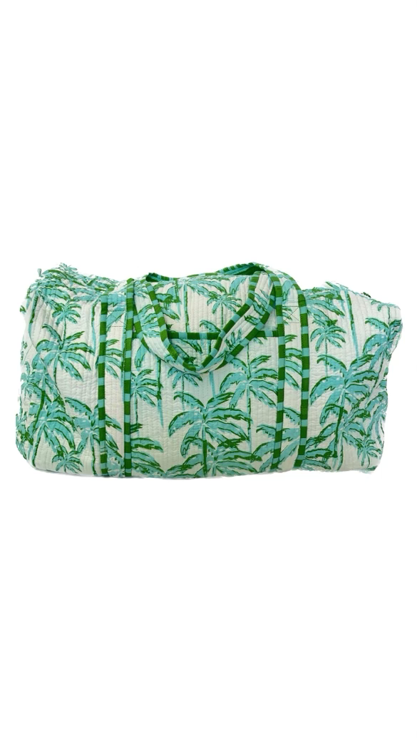 Block Printed Duffle | Paradise Palm | Aqua/White image 0