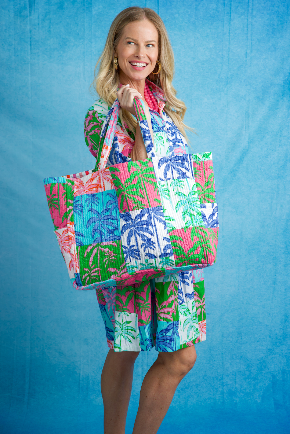 Block Printed Tote | Paradise Palm Patch | Multi image 0