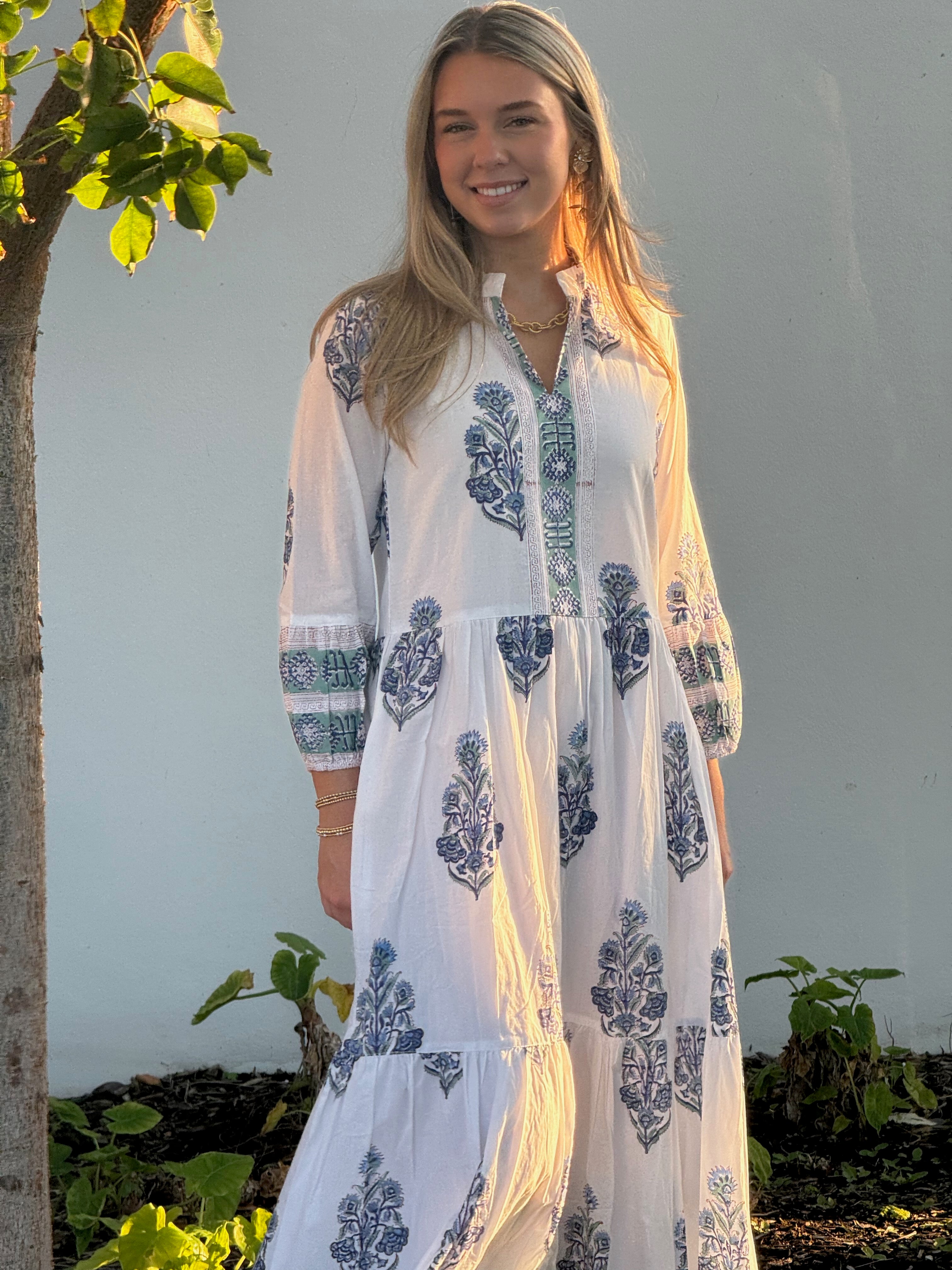 Palm Beach Dress | Floral Bouquet | Blue image 0