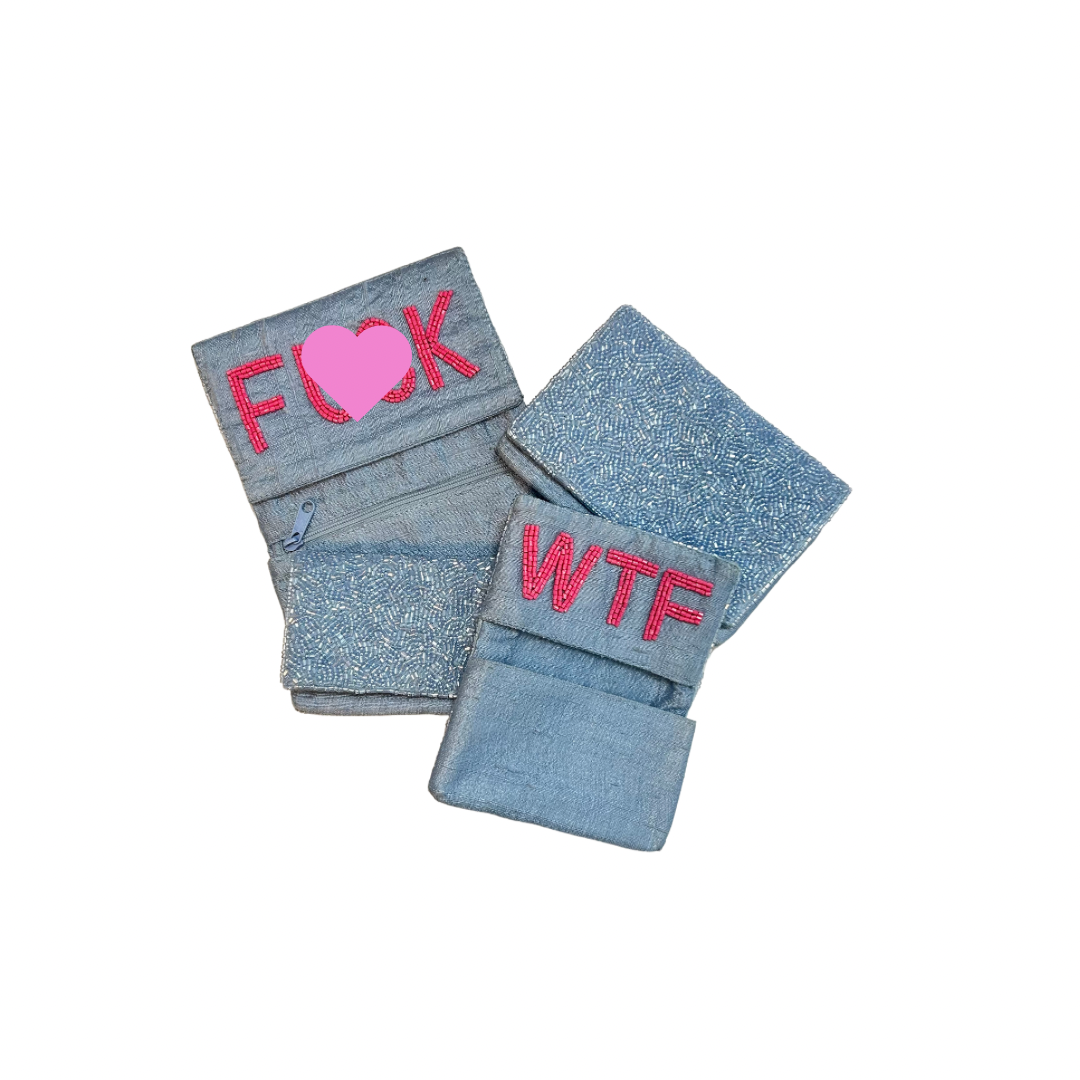 Beaded WTF Card Holder | Assorted Sizes | Periwinkle/Pink image 2