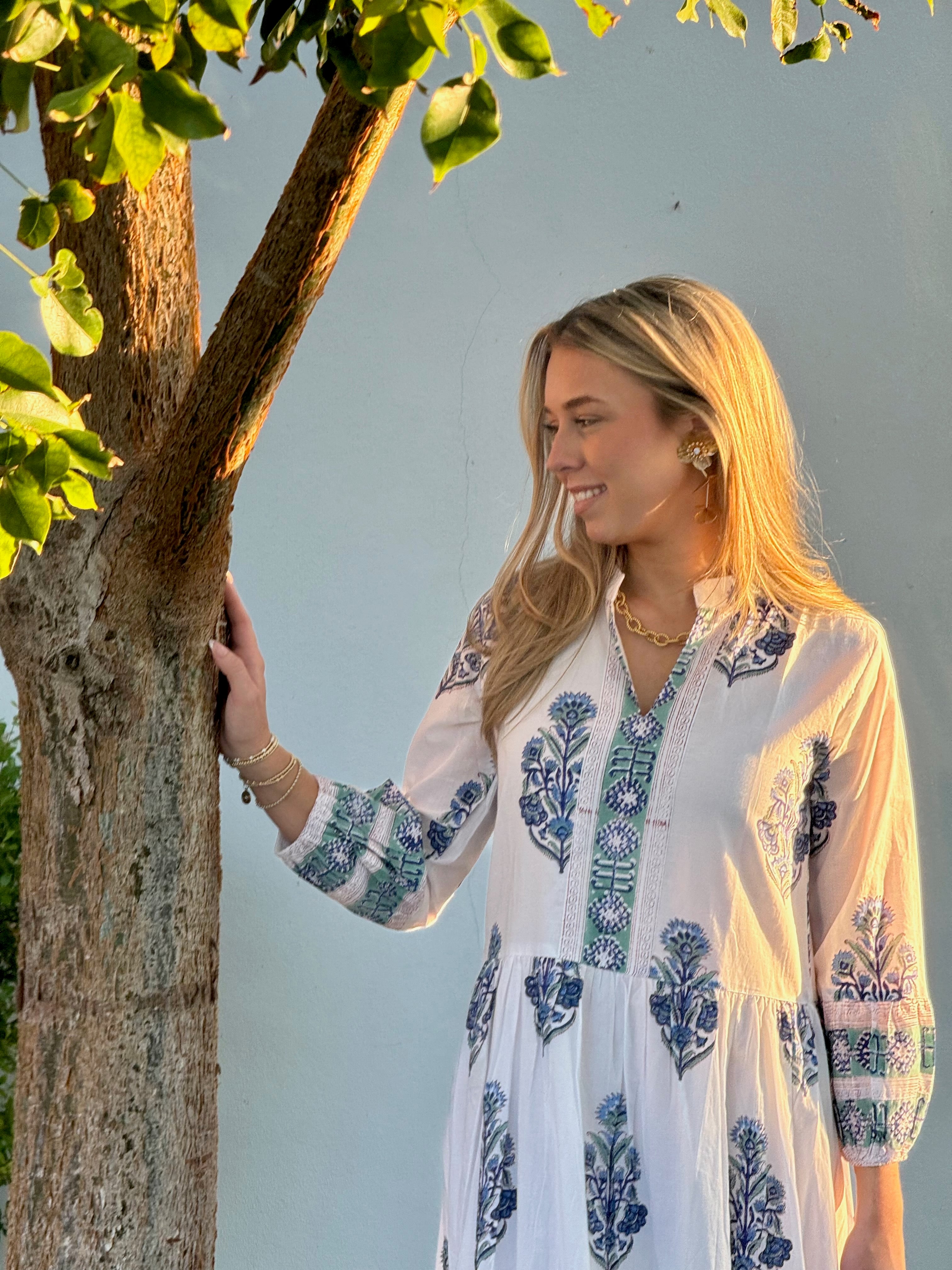 Palm Beach Dress | Floral Bouquet | Blue image 1