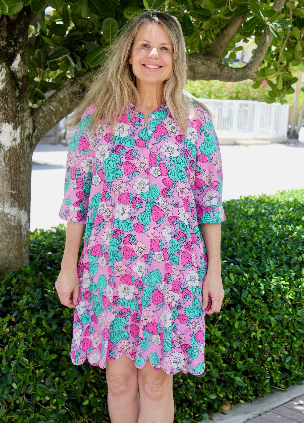 Scallop Delray Dress | Vintage Strawberries | Pink image 0