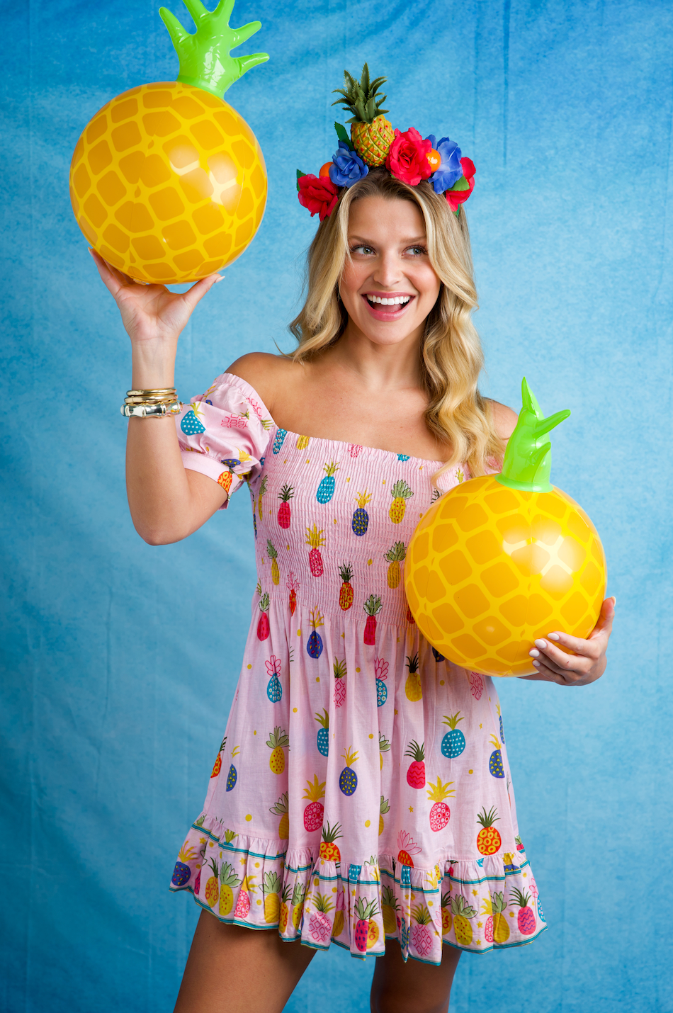 Poppy Short Dress | Happy Pineapples | Pink/Multi image 0