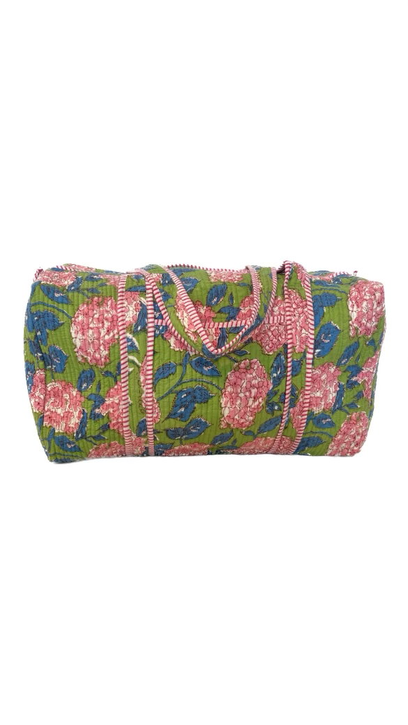 Block Printed Duffle | Hydrangea | Pink/Green image 0