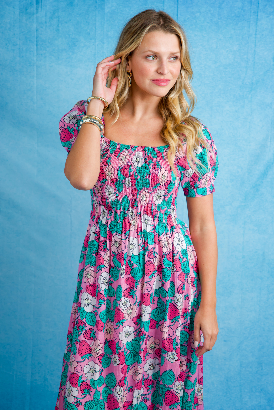 Poppy Dress Long | Vintage Strawberries | Pink image 0