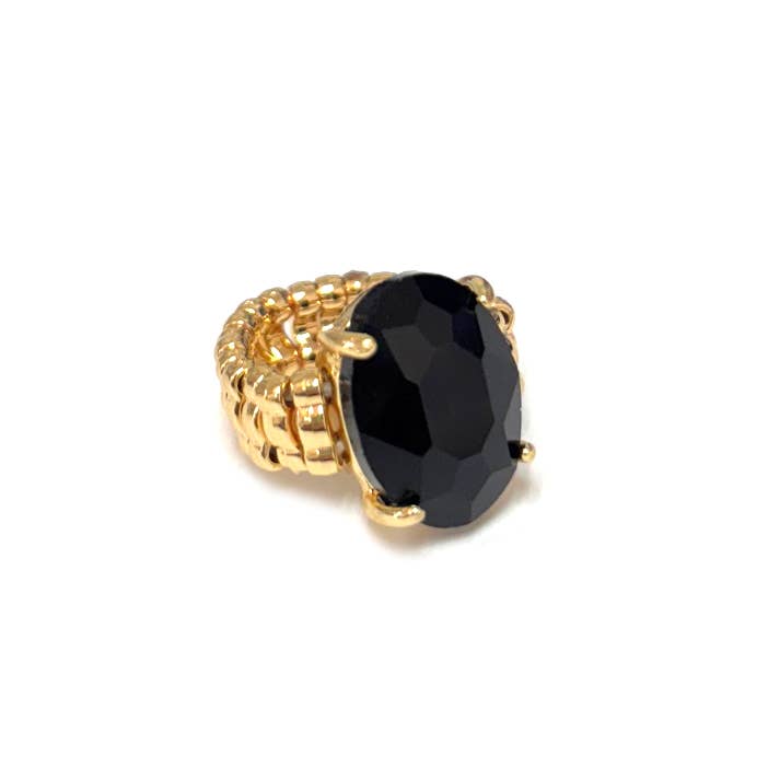 Oval Shape Glass Cocktail Cut Stretched Ring