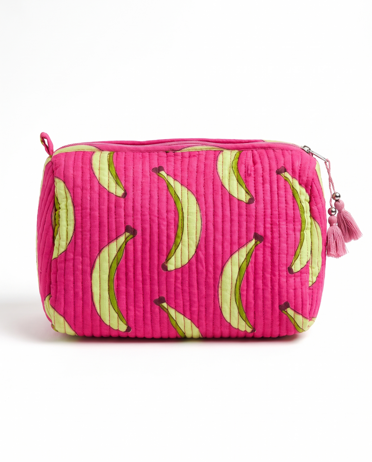 Quilted Cosmetic Bags | Banana Print | Pink