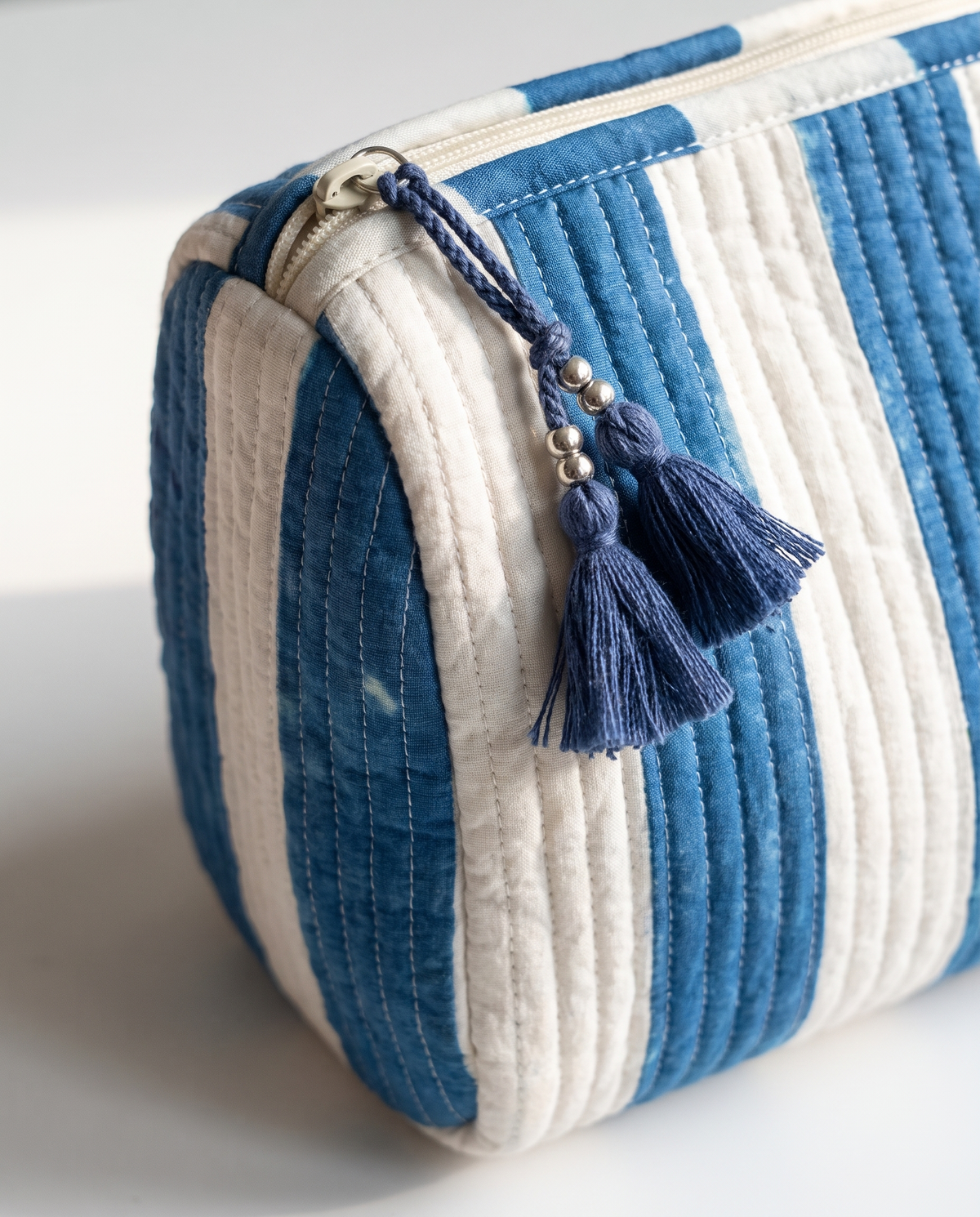 Quilted Cosmetic Bags | Cabana Stripes | Blue
