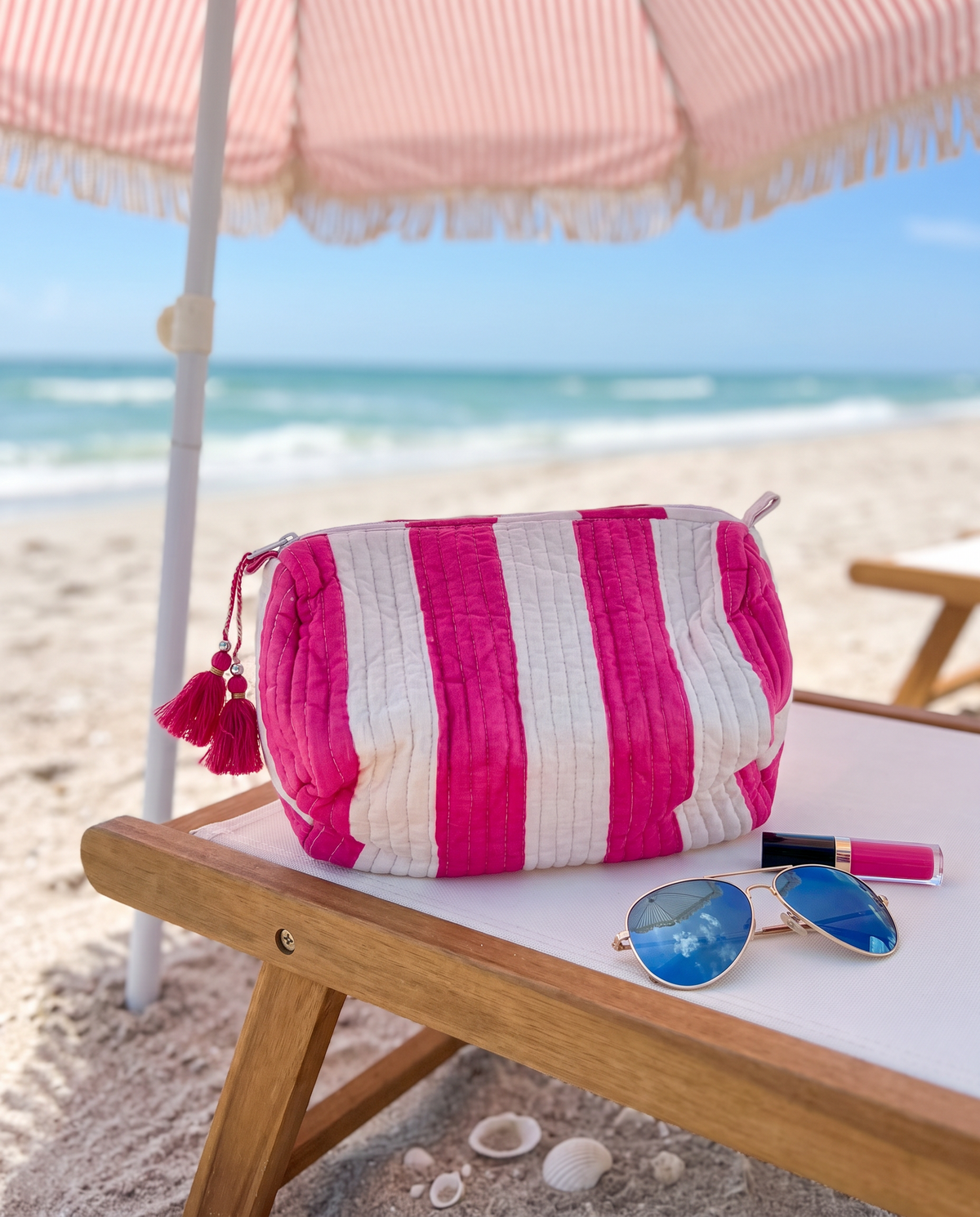 Quilted Cosmetic Bags | Cabana Stripes | Pink