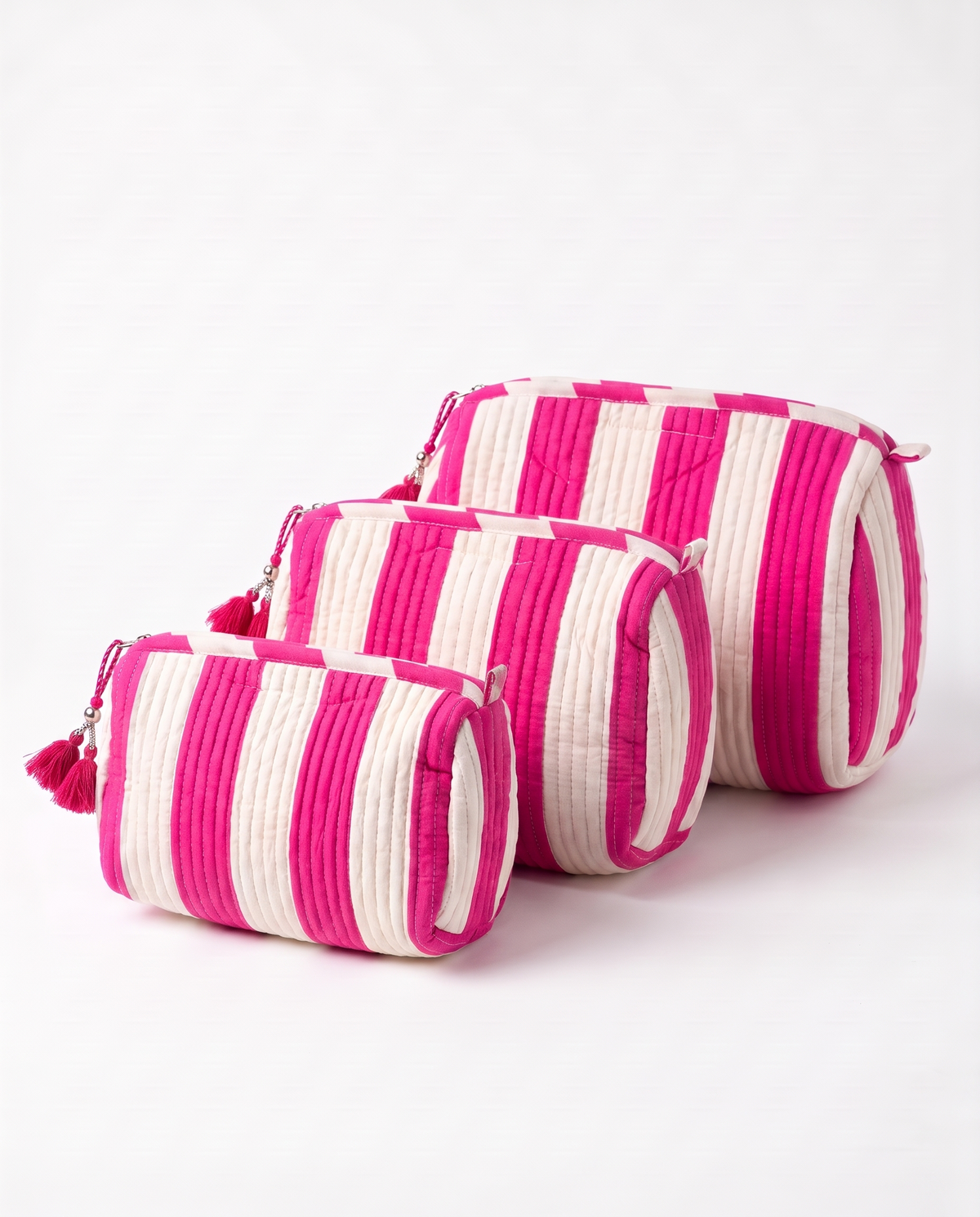 Quilted Cosmetic Bags | Cabana Stripes | Pink