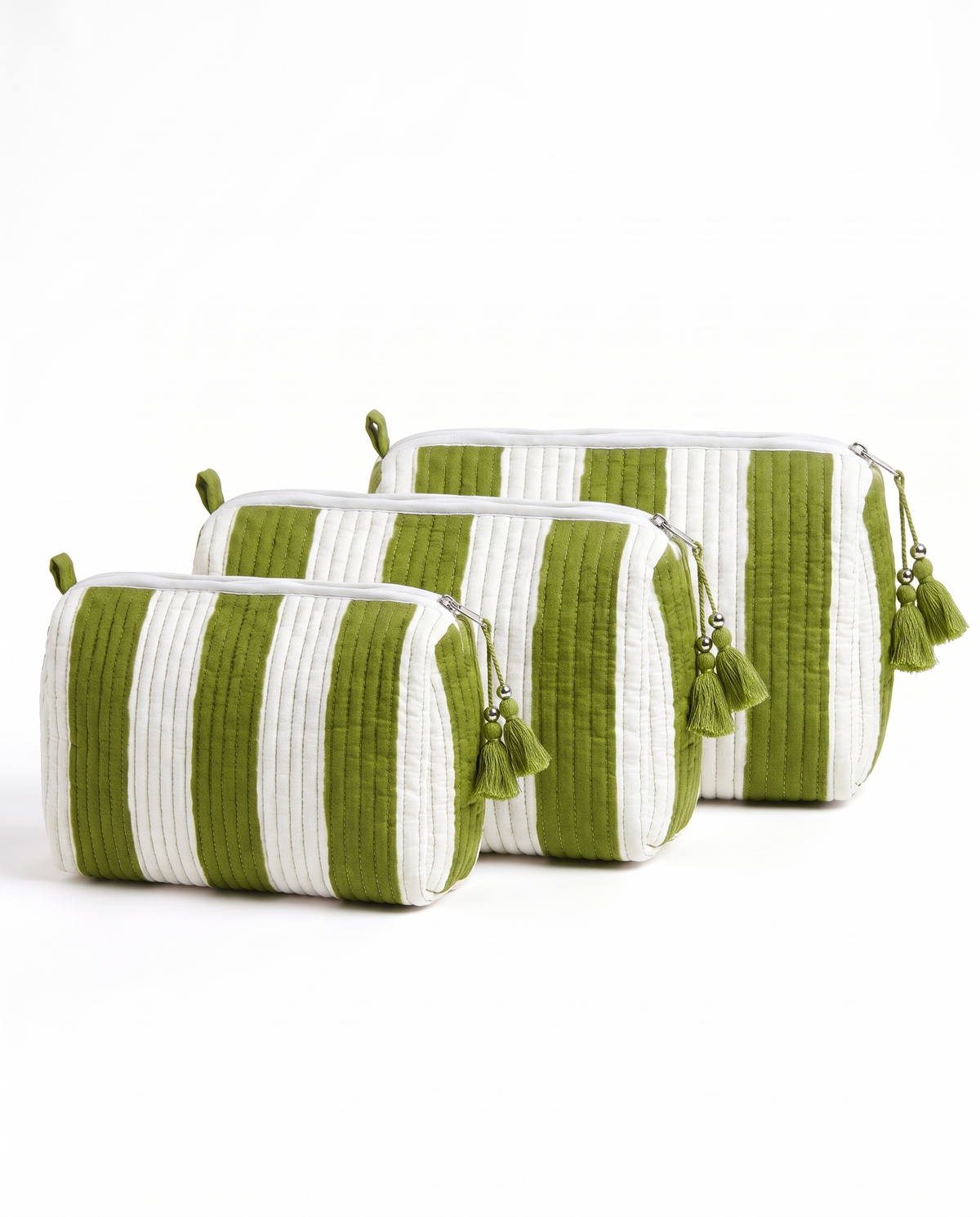 Quilted Cosmetic Bags | Cabana Stripes | Green